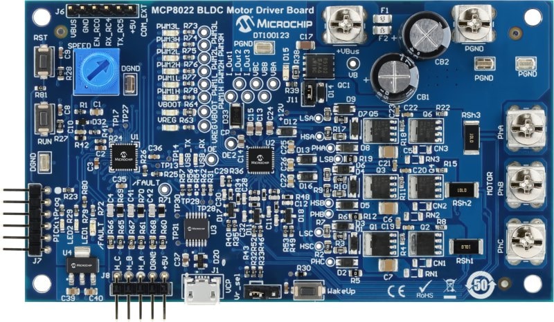 Microchip MCP8022 BLDC Motor Driver Board Evaluation Board for DT100123 for Brushless DC Motor