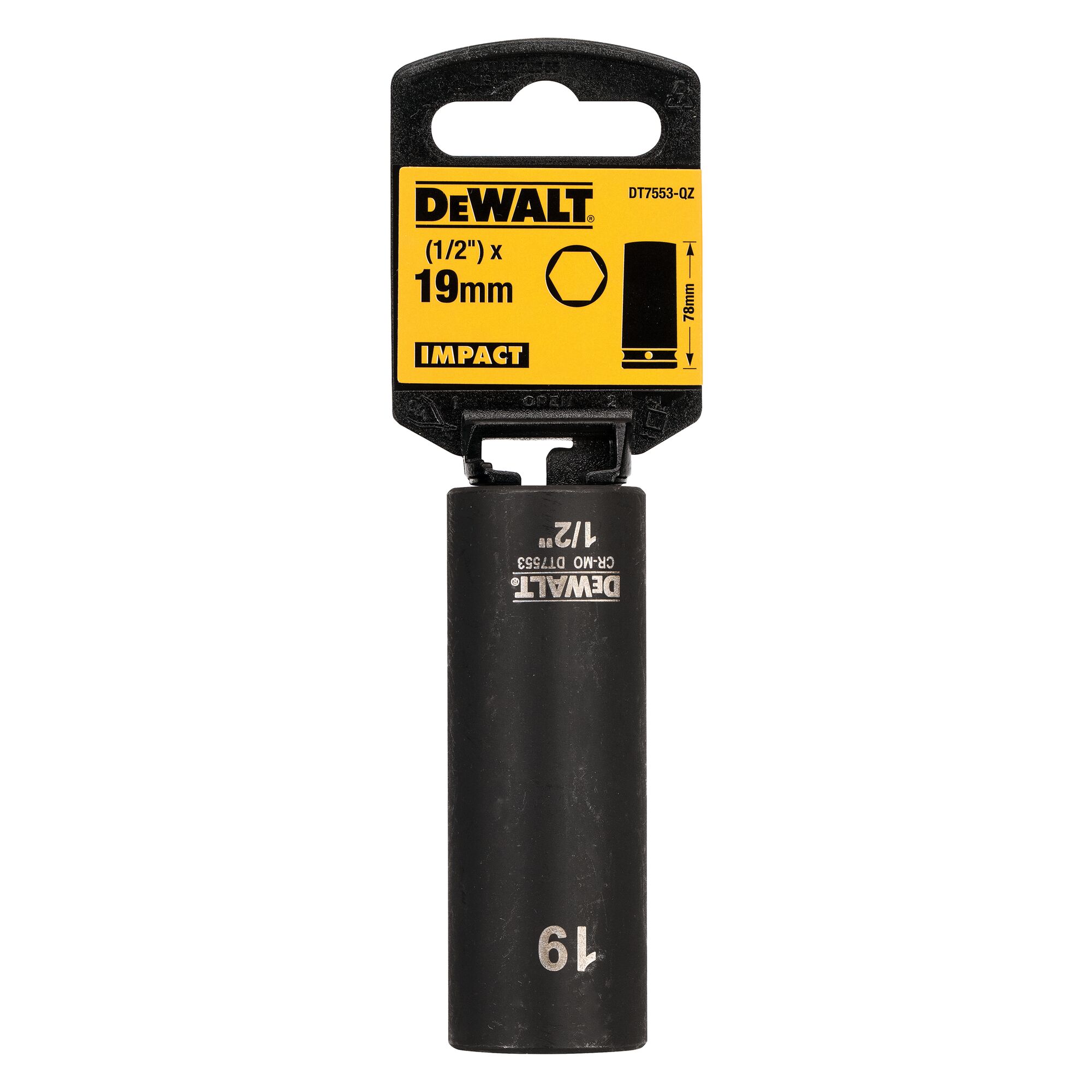 DeWALT 19mm, 1/2 Drive Impact Socket, 78 mm length