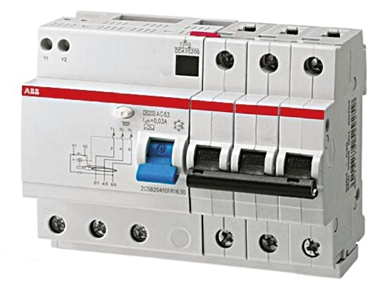 ABB RCBO, 10A Current Rating, 3P Poles, 30mA Trip Sensitivity, System Pro M Compact Range