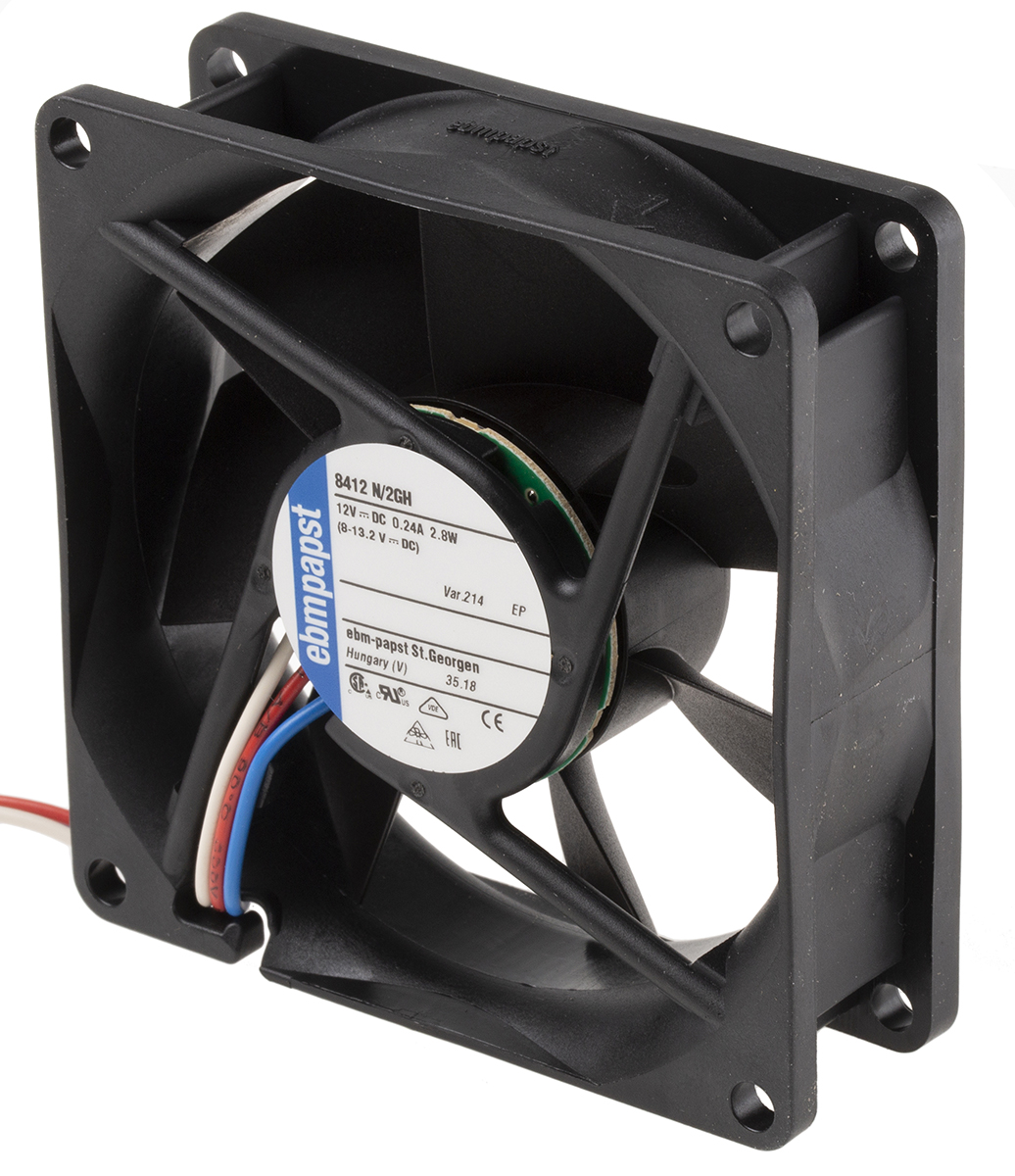 ebm-papst 8400 N Series Axial Fan, 12 V dc, DC Operation, 78m³/h, 2.2W, 80 x 80 x 25mm