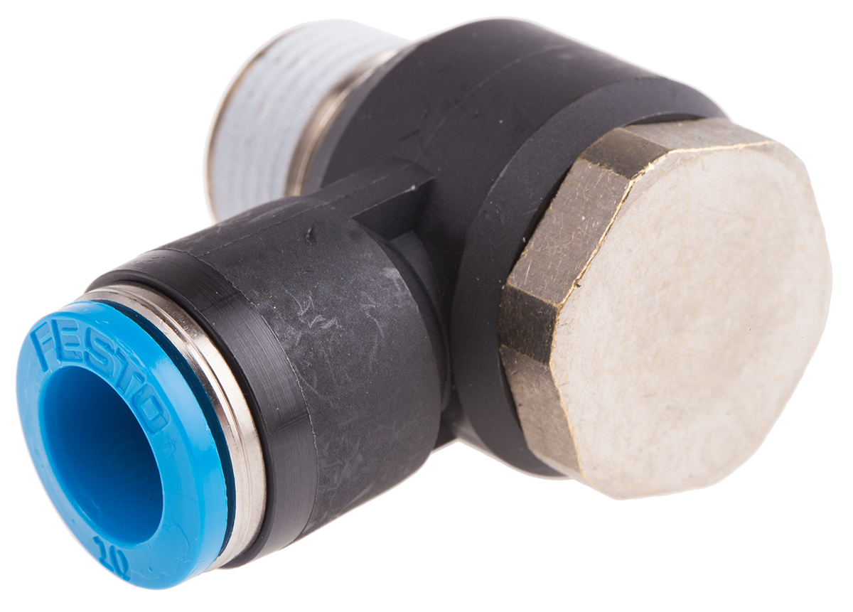 Festo QS Series Elbow Threaded Adaptor, R 3/8 Male to Push In 10 mm, Threaded-to-Tube Connection Style, 153093