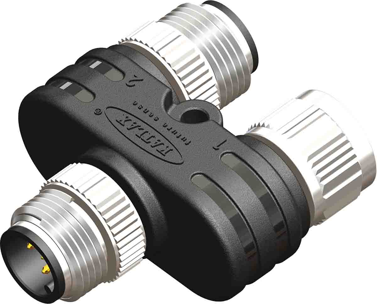 RS PRO Right Angle 1 Pole M12 Socket to 2 Pole M12 Connector