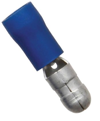 RS PRO Insulated Male Crimp Bullet Connector, 1.5mm² to 2.5mm², 16AWG to 14AWG, 5mm Bullet diameter, Blue