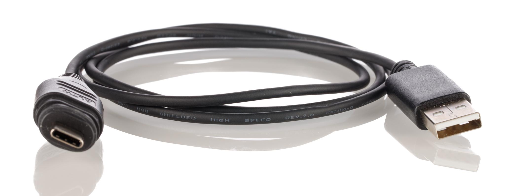 Amphenol Industrial USB 2.0, Male USB A to Male USB C, 1m