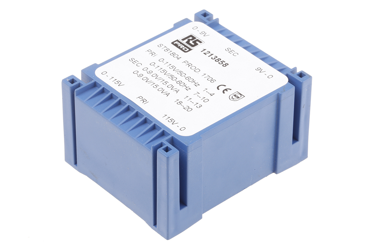 RS PRO 2 x 9V ac 2 Output PCB Mount PCB Transformer, 30VA, IEC 61558-2-6