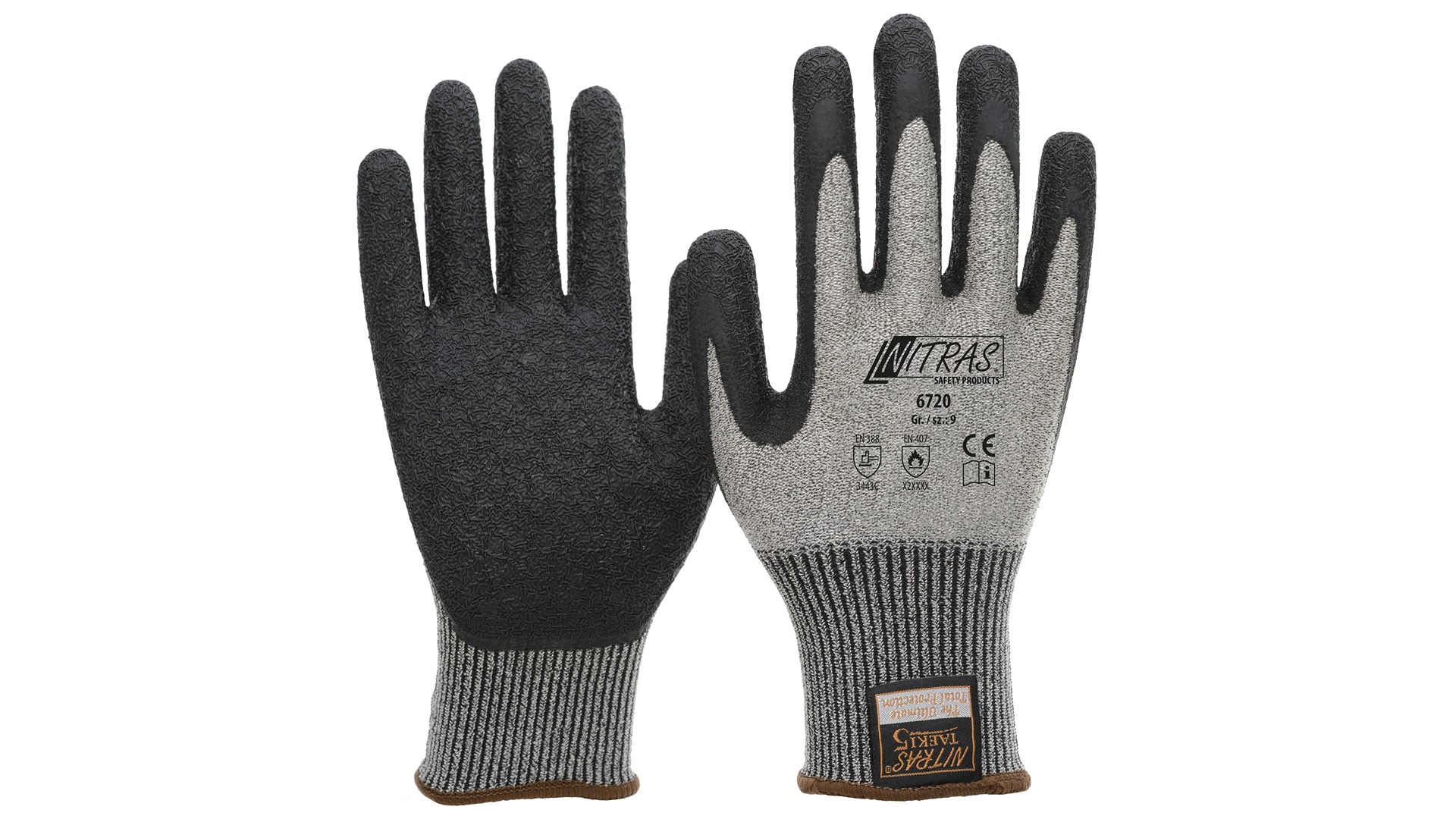 NITRAS SAFETY Black, Grey Yarn Yarn Glove, Size 10, Latex Coating