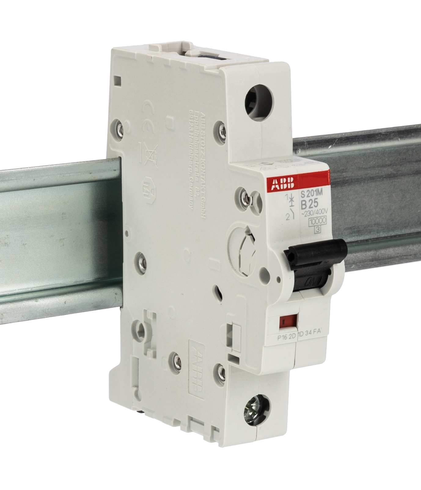 ABB System Pro M Compact S200M MCB, 1P, 25A Curve B, 253V AC, 72V DC, 10 kA Breaking Capacity