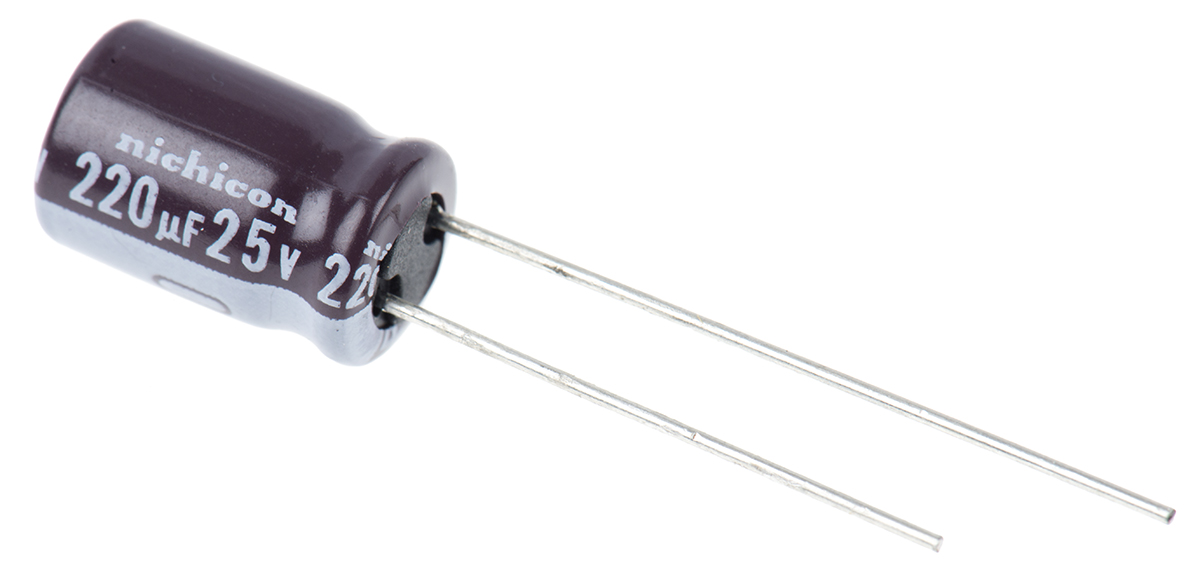 Nichicon 220μF Aluminium Electrolytic Capacitor 25V dc, Radial, Through Hole - UPS1E221MPD