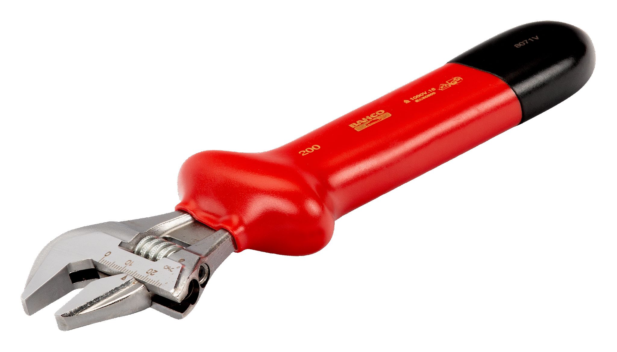 Bahco Adjustable Spanner, 205 mm Overall, 24mm Jaw Capacity, Insulated Handle, VDE/1000V