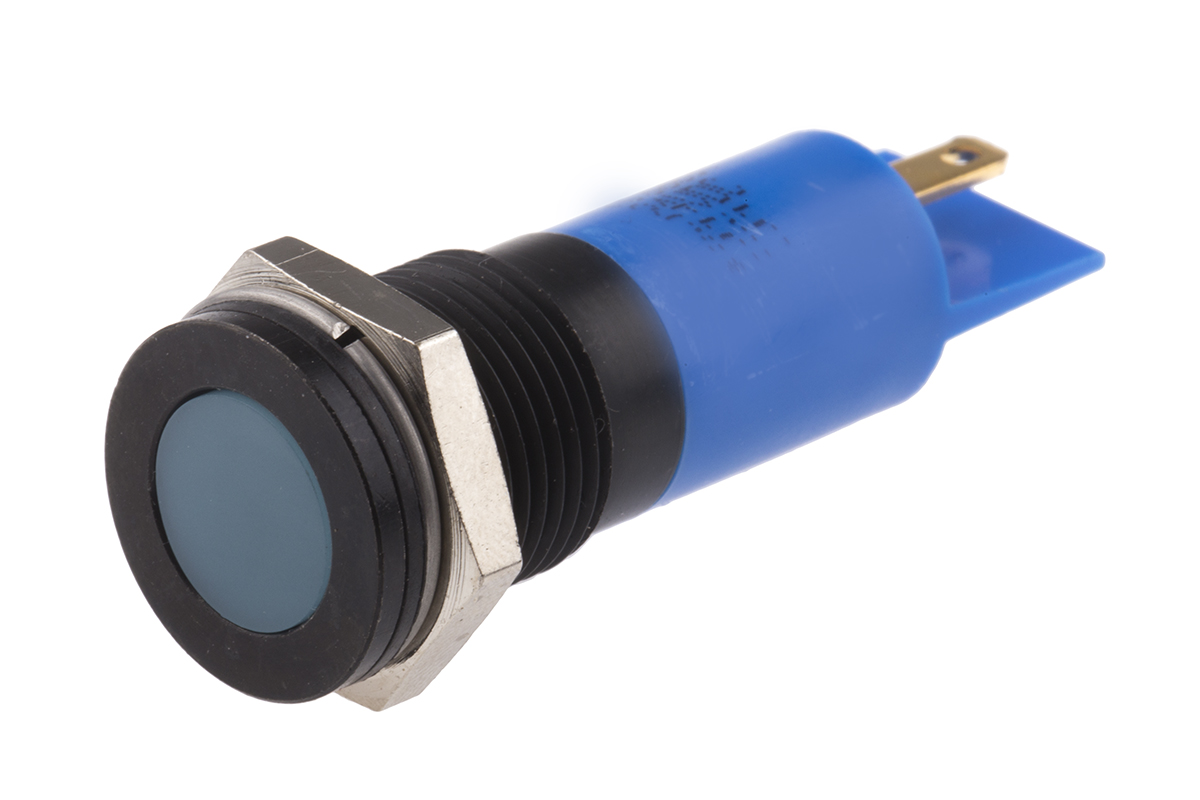 RS PRO Blue Panel Mount Indicator, 24V dc, 14mm Mounting Hole Size, Solder Tab Termination, IP67