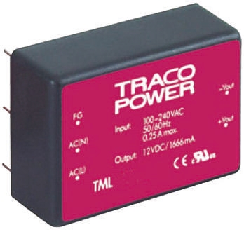 TRACOPOWER Switching Power Supply, TML 40115, 15V dc, 2.666A, 40W, 1 Output, 100 → 375 V dc, 90 → 264 V