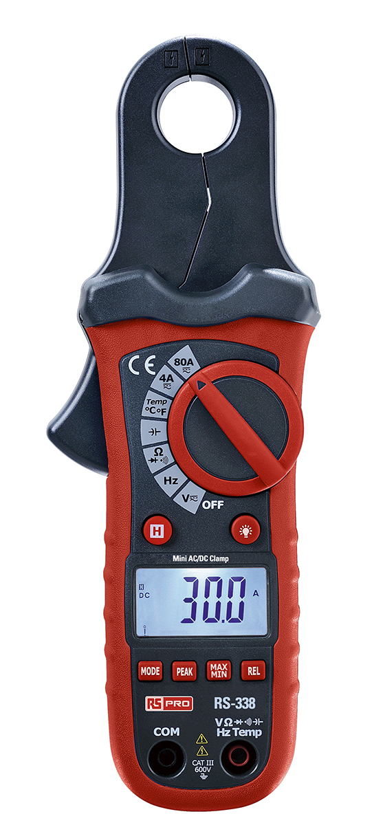 RS PRO Clamp Meter, 80A dc, Max Current 80A ac CAT III 600V With UKAS Calibration