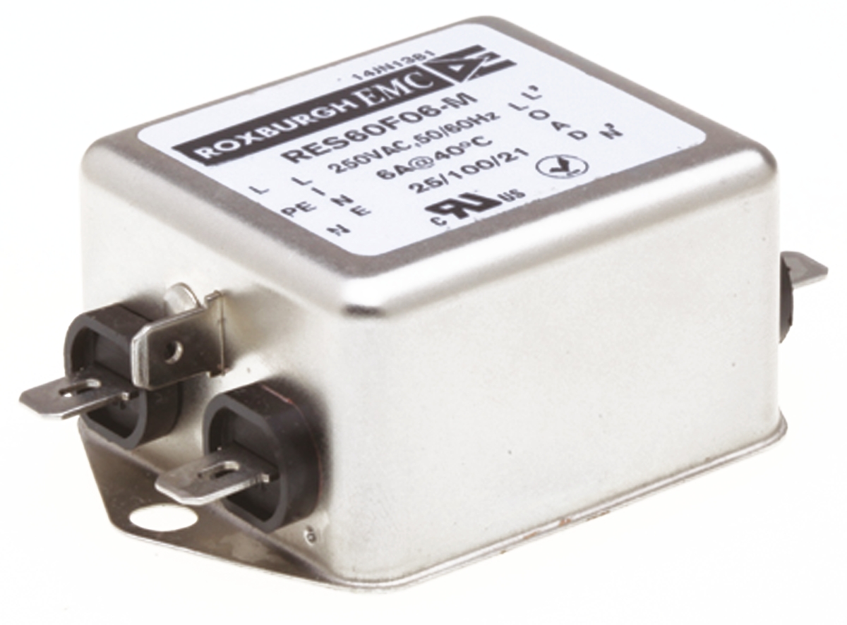 Roxburgh EMC, RES60 6A 250 V ac DC → 400Hz, Chassis Mount RFI Filter, Fast-On, Single Phase