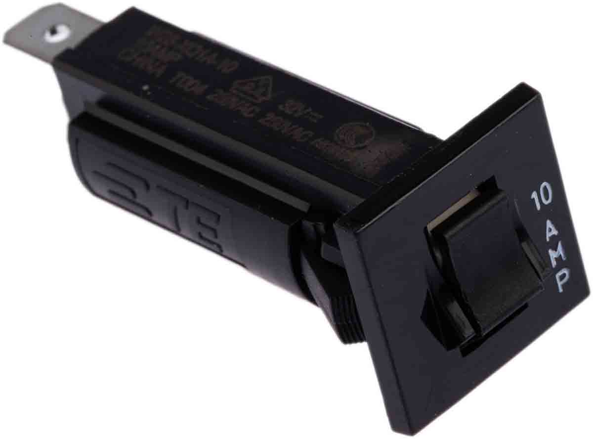 TE Connectivity Thermal Circuit Breaker - W28  Single Pole 32 V dc, 250V ac Voltage Rating Panel Mount, 10A Current