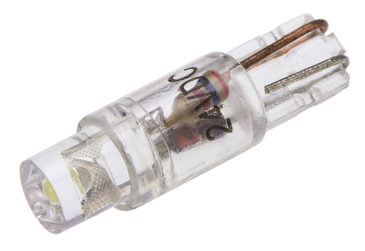JKL Components White LED Indicator Lamp, 24V, Wedge Base, 4.5mm Diameter