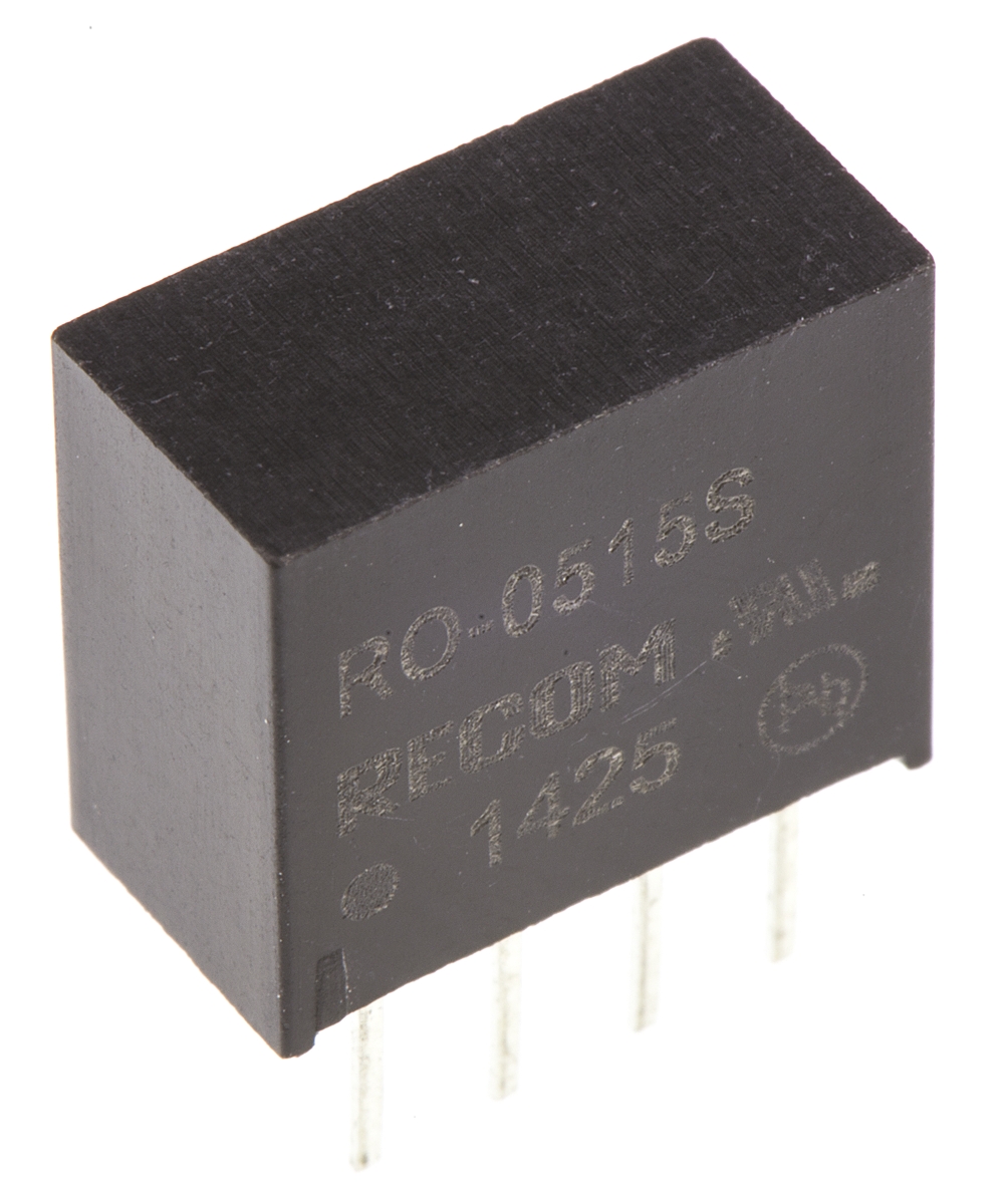 Recom RO DC-DC Converter, 15V dc/ 66mA Output, 4.5 → 5.5 V dc Input, 1W, Through Hole, +85°C Max Temp -40°C Min