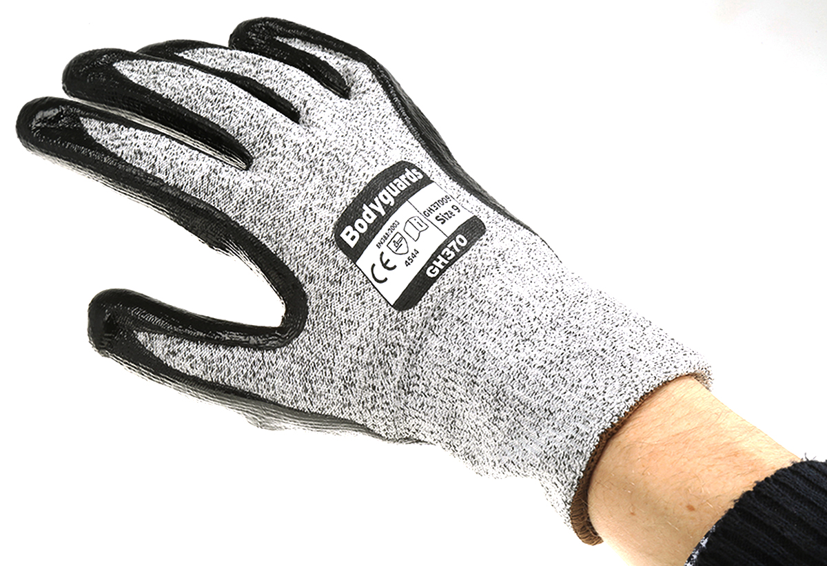 Polyco Healthline GH370 Black String Knit Work Gloves, Size 9, Nitrile Coating