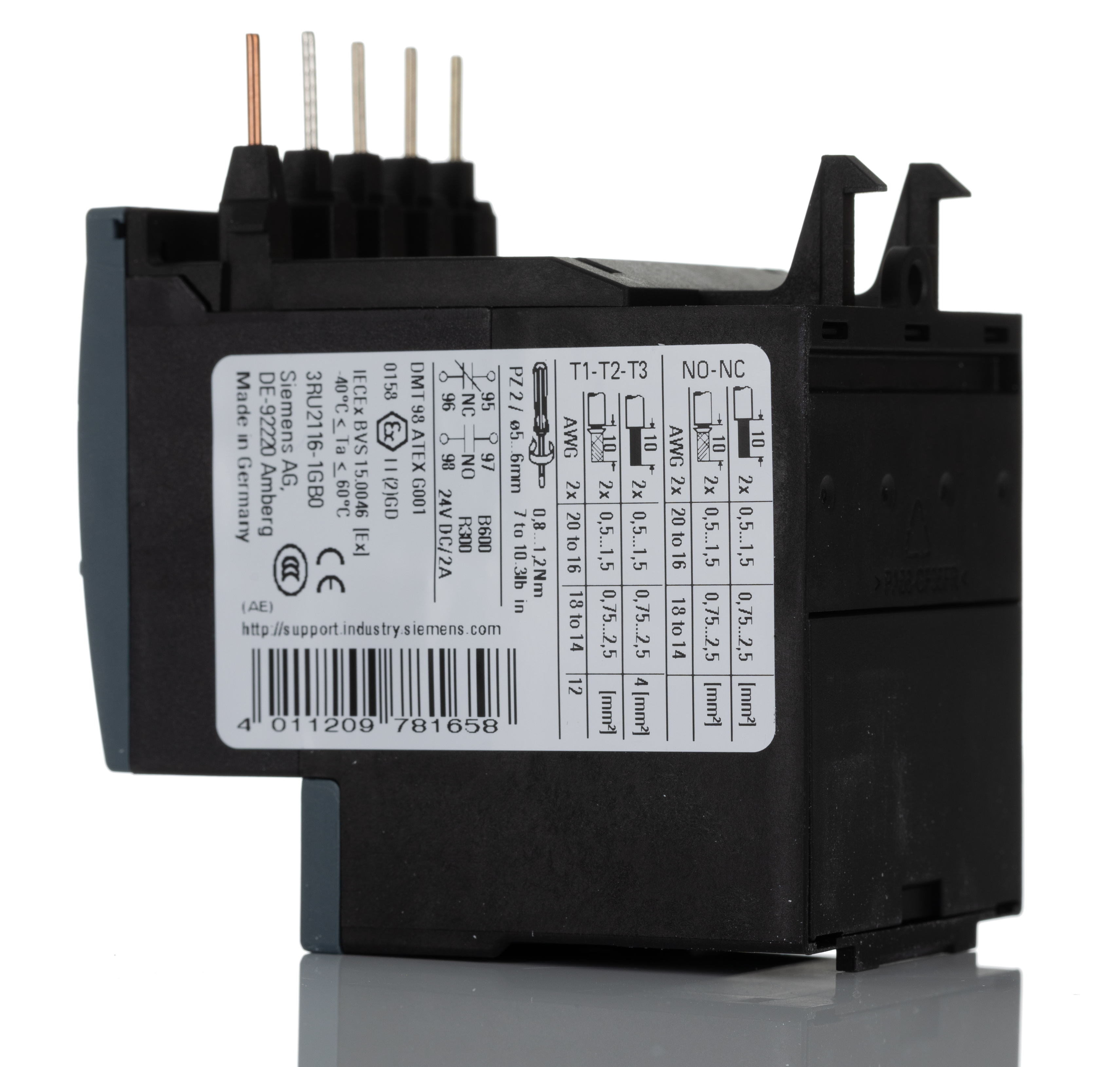 Siemens Overload Relay NO/NC, 4.5 → 6.3 A, 6.3 A, 2.2 kW