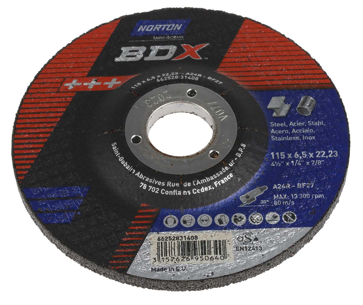 Norton Grinding Disc Aluminium Oxide Grinding Disc, 115mm x 6.5mm Thick, P24 Grit, 5 in pack
