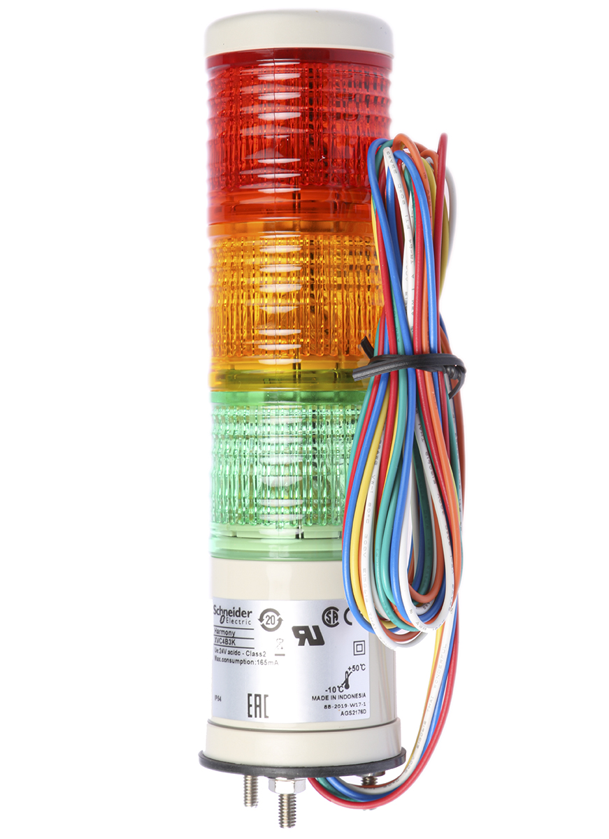 Schneider Electric Harmony XVC4 Series Red/Green/Amber Signal Tower, 3 Lights, 24 V ac/dc, Surface Mount