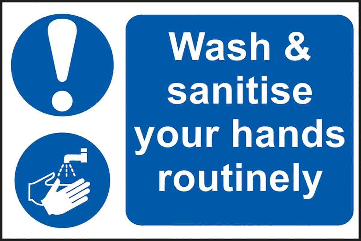 RS PRO PVC Mandatory Wash Hands Sign With English Text, 300 x 200mm