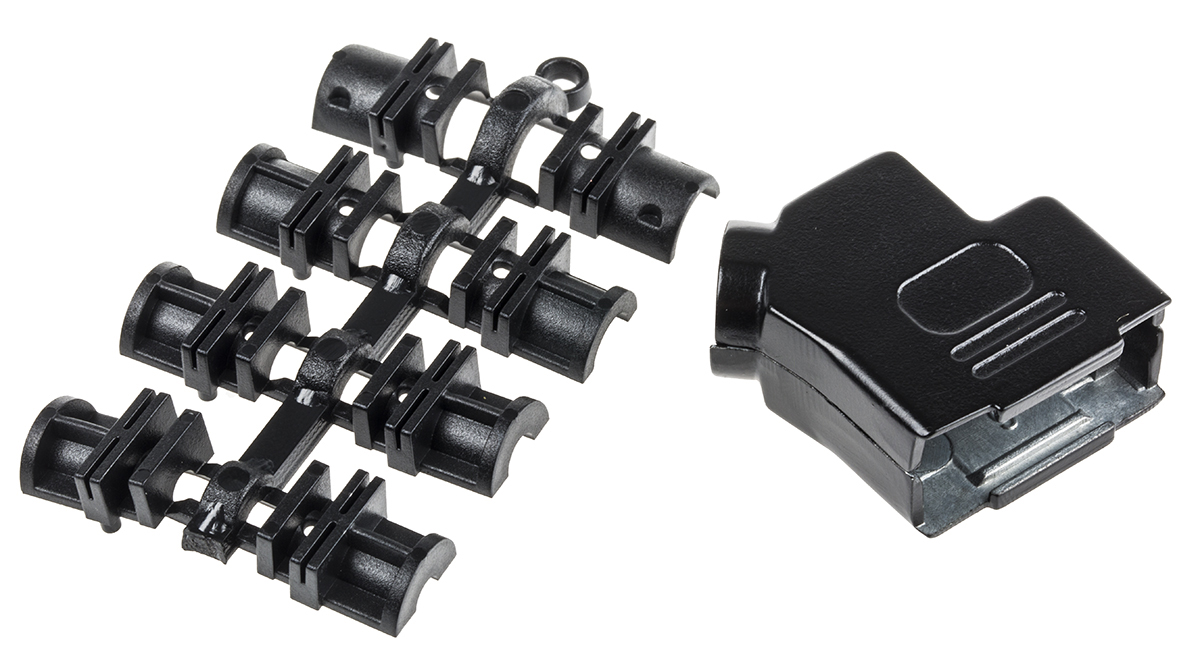 MH Connectors MHD45ZK-BK Series Zinc Angled D Sub Backshell, 9 Way, Strain Relief