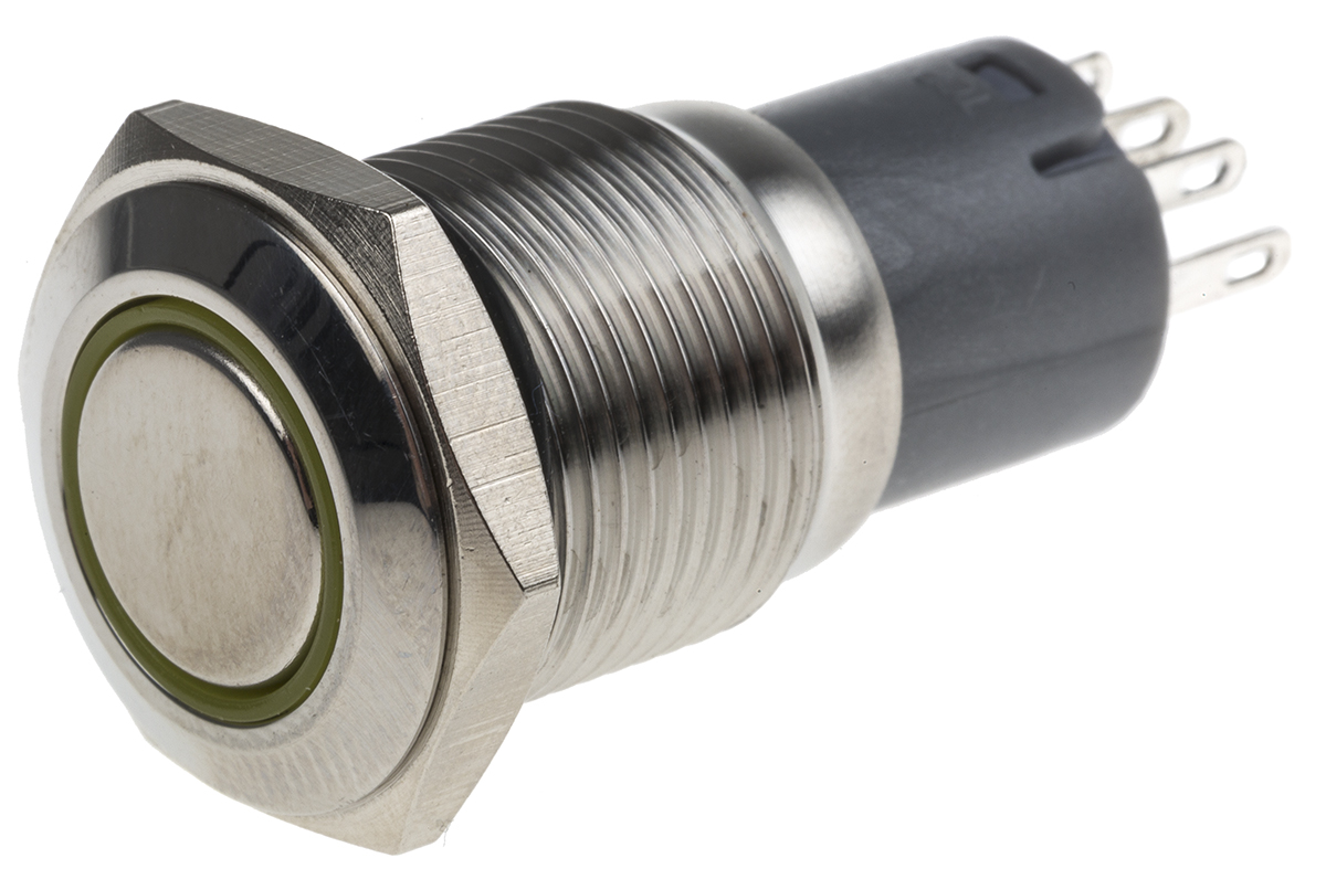 RS PRO Illuminated Push Button Switch, Latching, Panel Mount, 16mm Cutout, SPDT, Yellow LED, 250V ac, IP65, IP67