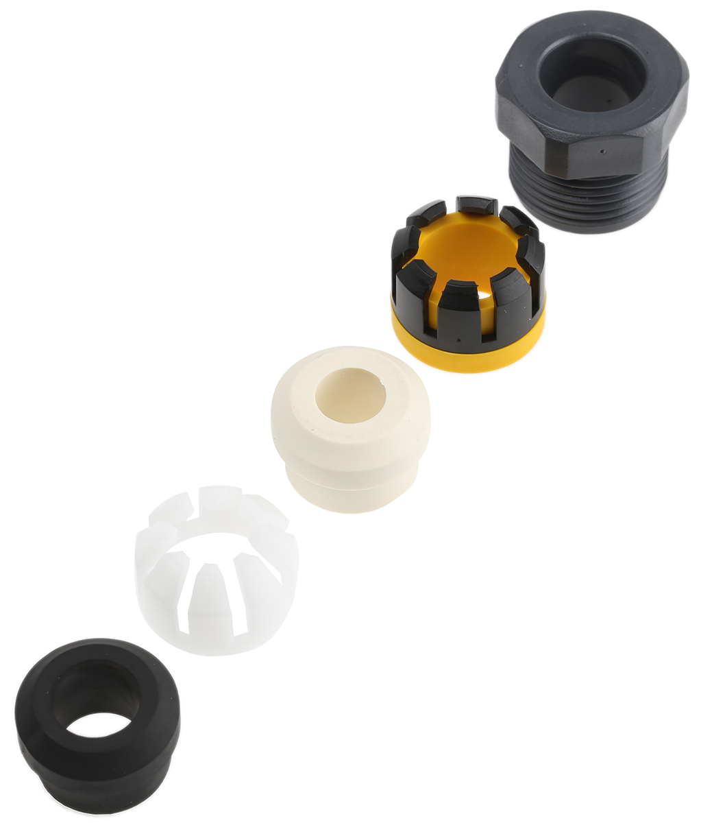 Bulgin 7000 Series Black, Grey, White, Yellow Thermoplastic Cable Gland Kit, 7mm min., 13mm max., IP66, IP68, IP69K