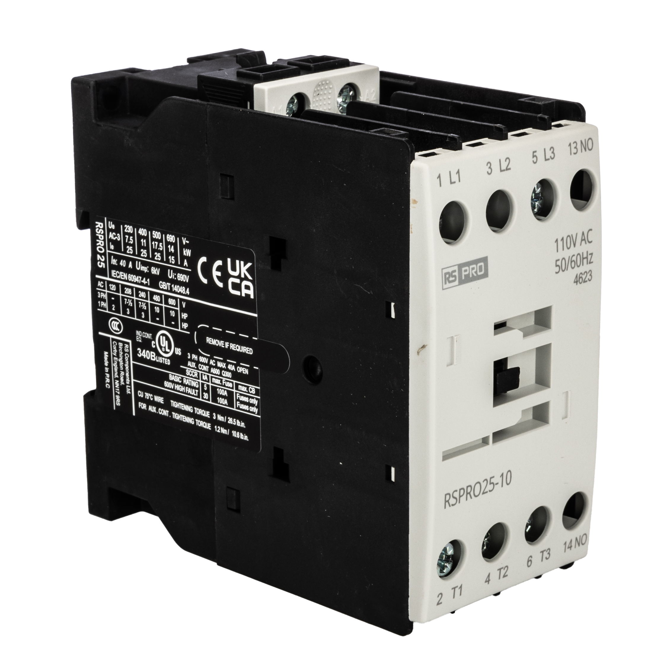 RS PRO Contactor, 110 V ac Coil, 3-Pole, 25 A, 11 kW 24 V, 1 NO, 690V