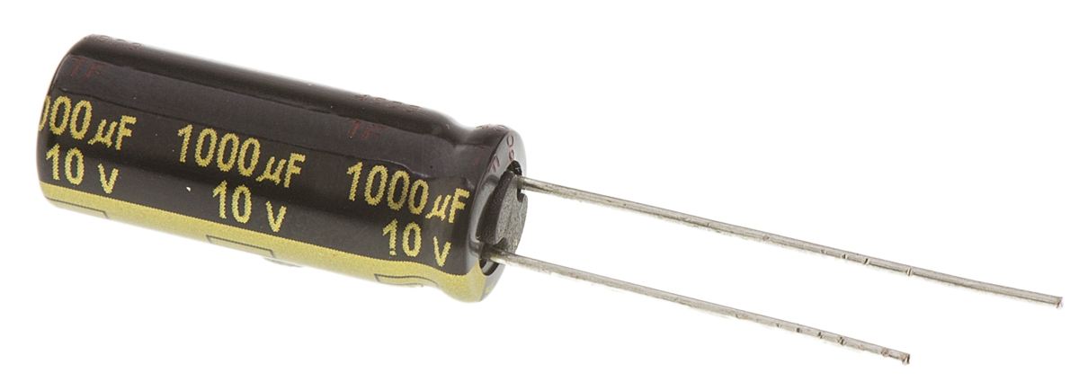Panasonic 1000μF Aluminium Electrolytic Capacitor 10V dc, Radial, Through Hole - EEUFM1A102L