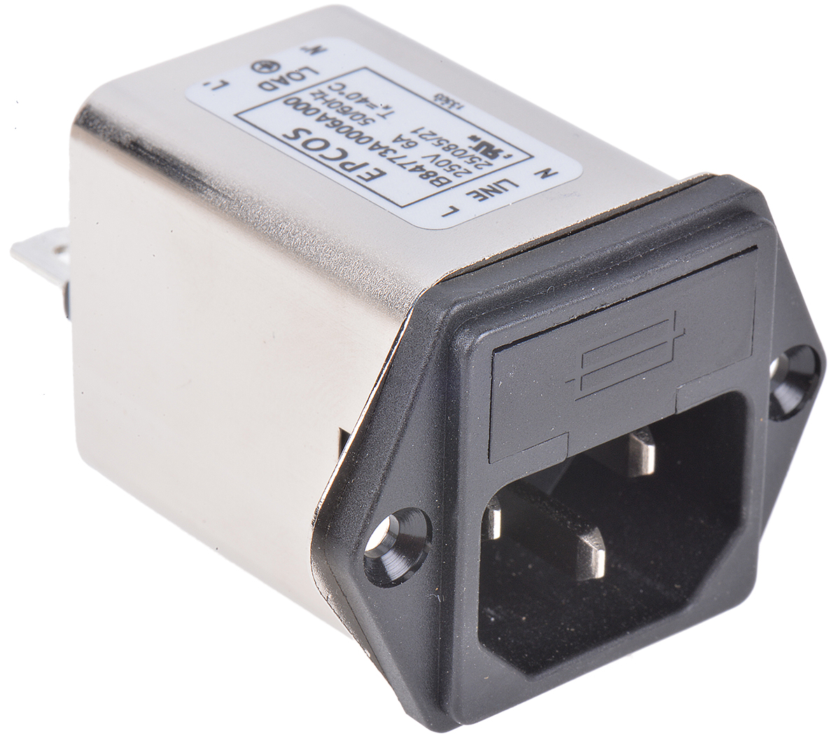 EPCOS 6A, 250 V ac/dc Panel Mount IEC Inlet Filter B84773A0006A000, Tab