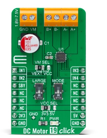 MikroElektronika DC Motor 19 Click DC Motor Driver for TC78H653FTG for MikroBus