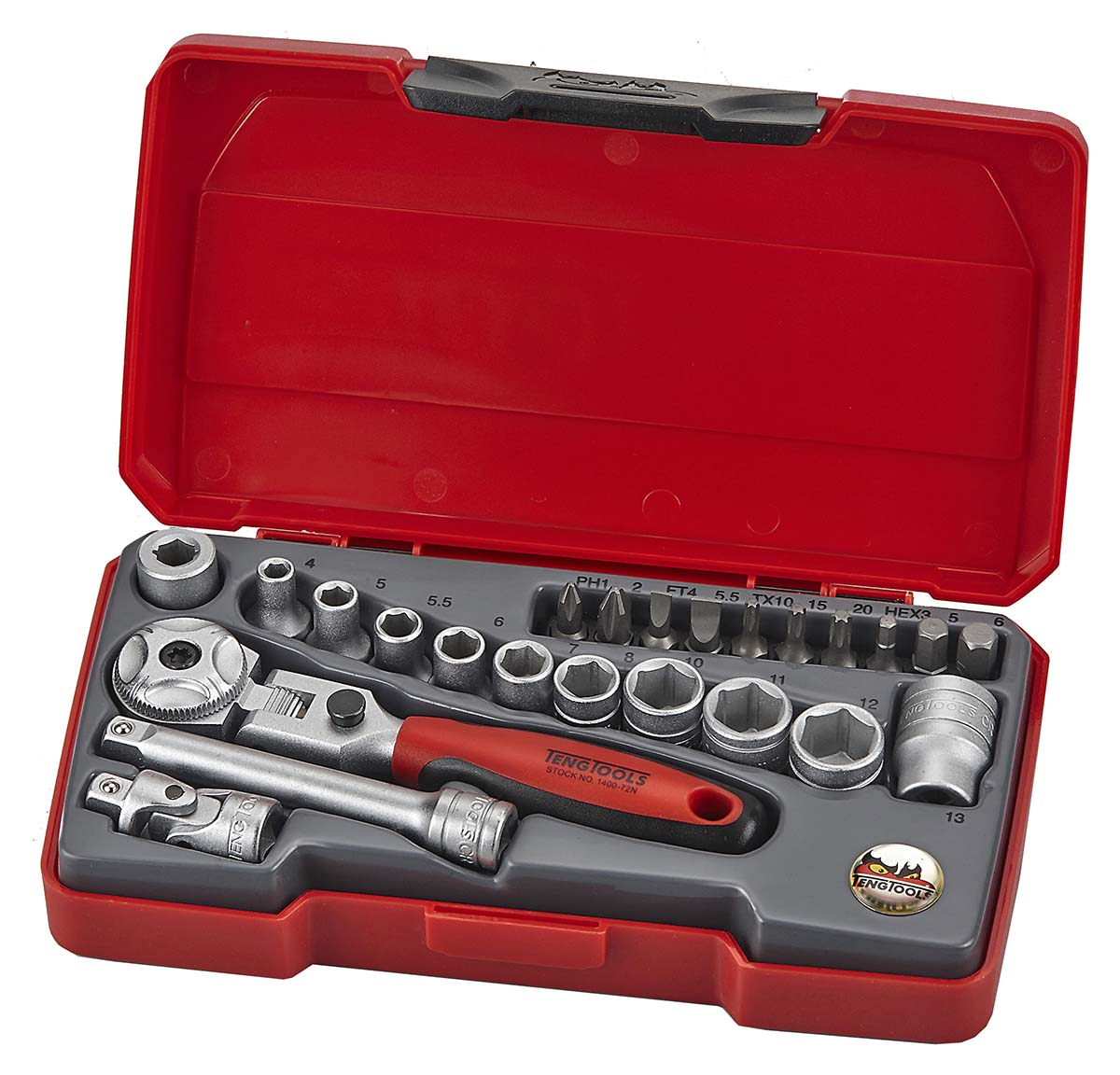 Teng Tools 20-Piece Metric 1/4 in Standard Socket/Bit Set with Ratchet, 6 point; Hex Bit; Phillips Bit; Slotted Bit;