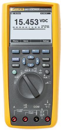 Fluke 287 Handheld Digital Multimeter, True RMS, 10A ac Max, 10A dc Max, 1000V ac Max - RS Calibrated