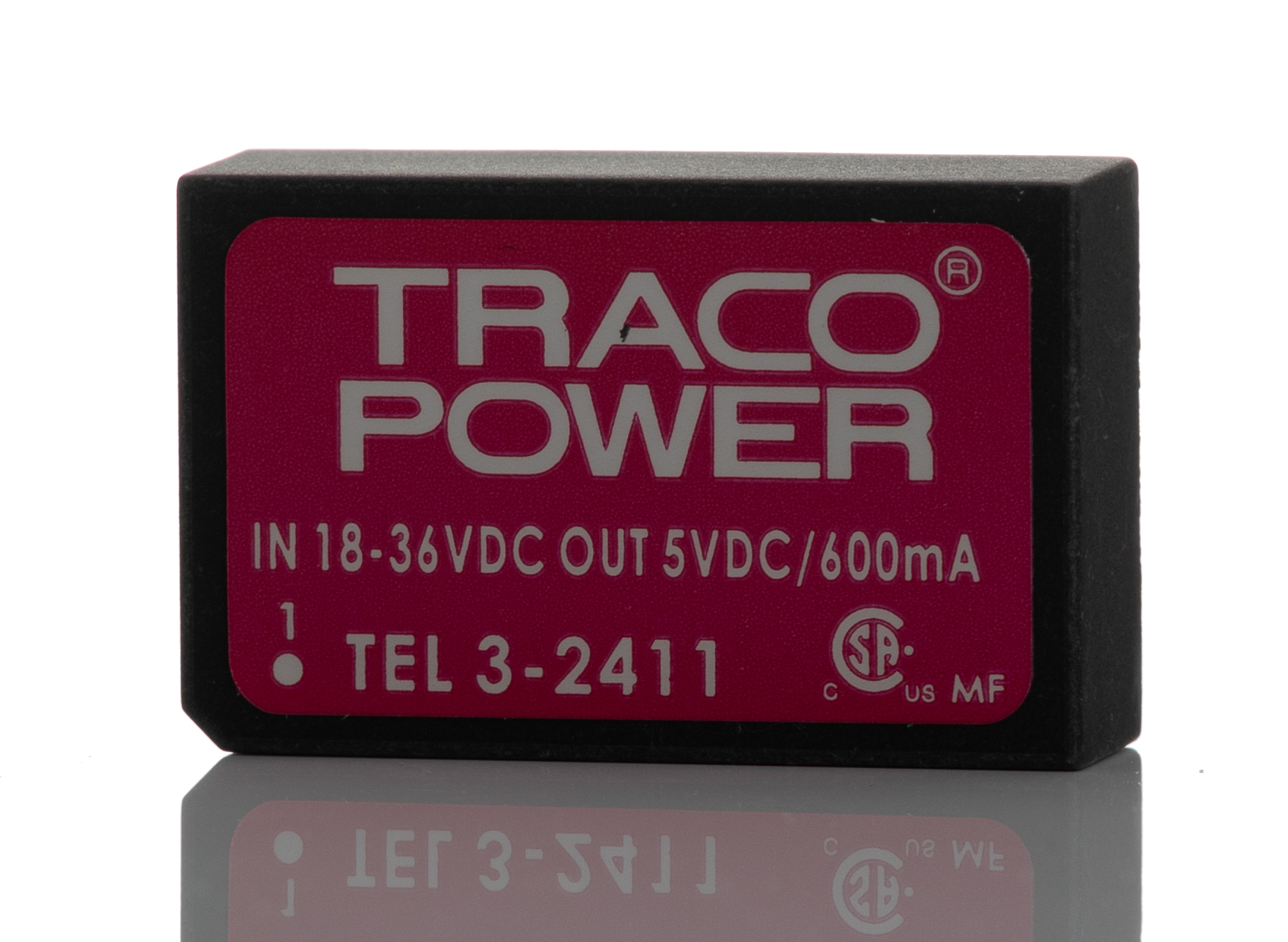 TRACOPOWER TEL 3 DC-DC Converter, 5V dc/ 600mA Output, 18 → 36 V dc Input, 3W, Through Hole, +85°C Max Temp