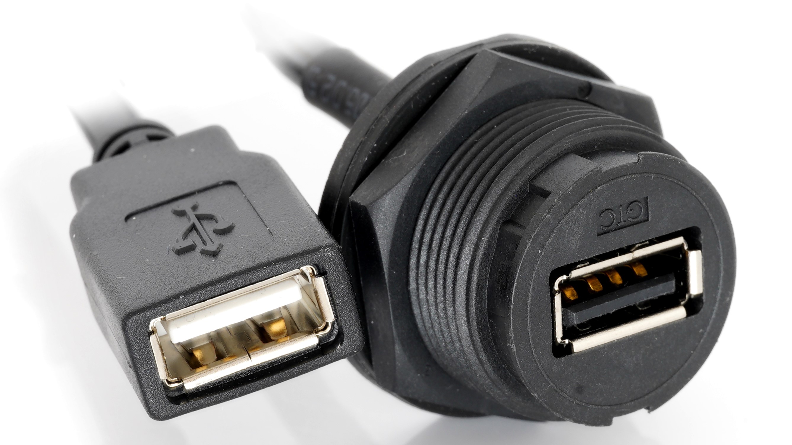 RS PRO Straight, Panel Mount, Socket- Single Port Type A 2.0 IP67 Type A USB Connector