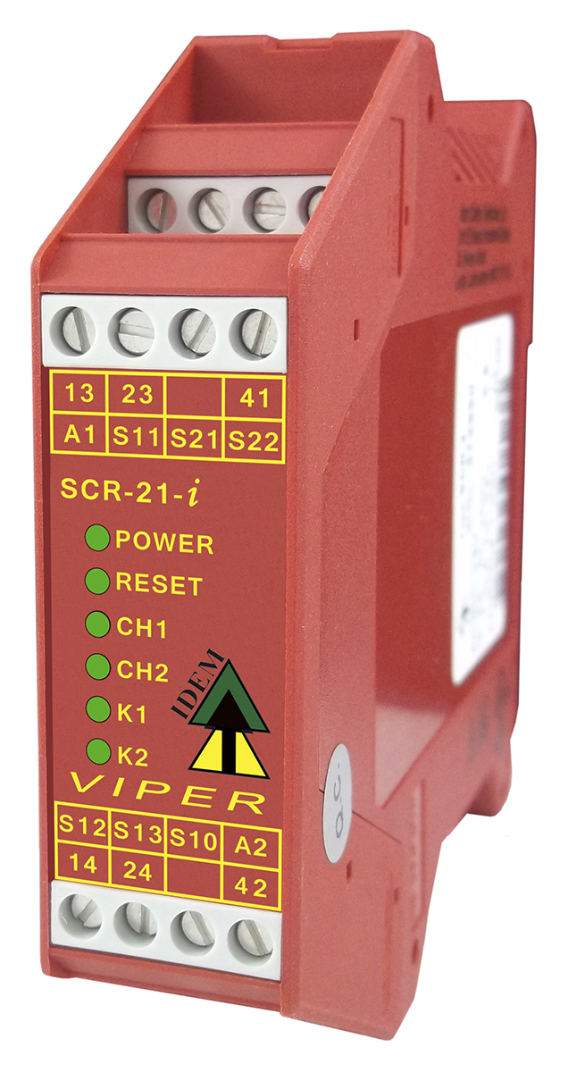 IDEM Viper SCR-21-i Pluggable Terminals 1 Auxiliary Contacts Safety Relay 24V ac/dc, Single Channel 3 Safety Contacts