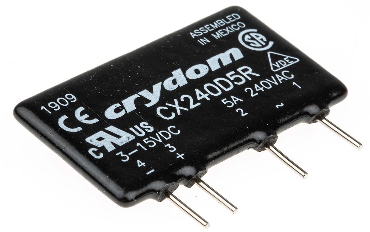 Sensata Crydom CX Series Solid State Relay, 5 A Load, PCB Mount, 280 V ac Load, 15 V dc Control