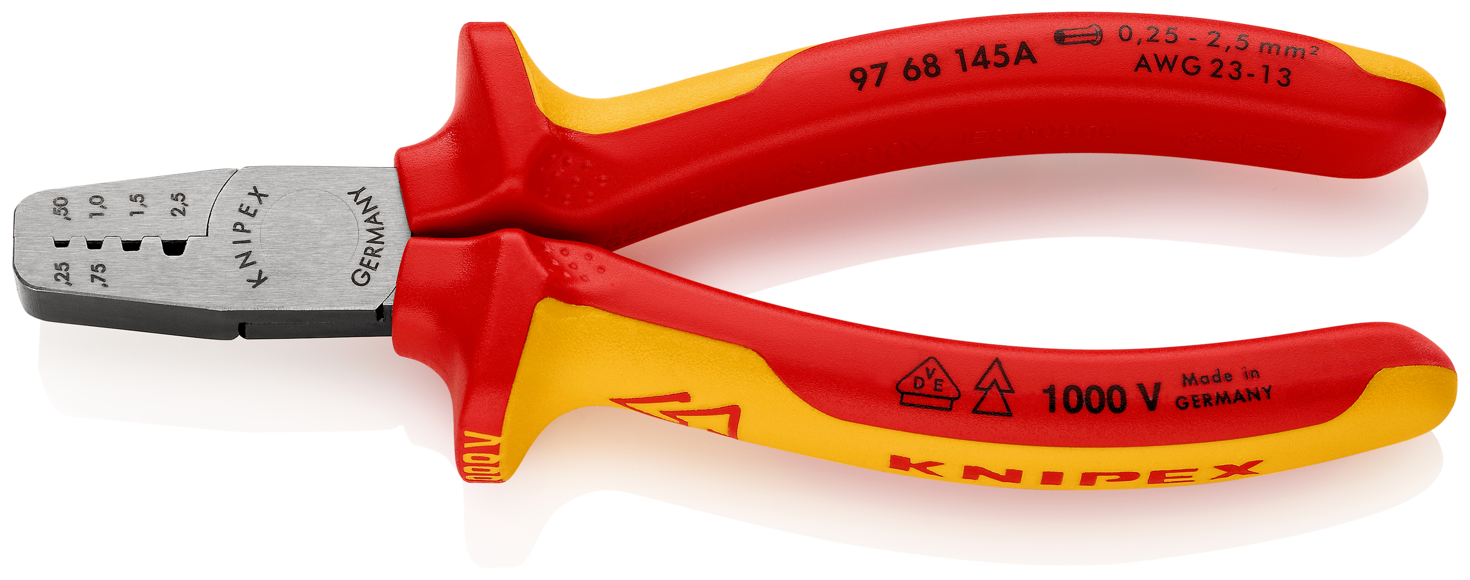 Knipex Hand Crimp Tool for Wire Ferrules, 0.25 → 2.5mm² Wire