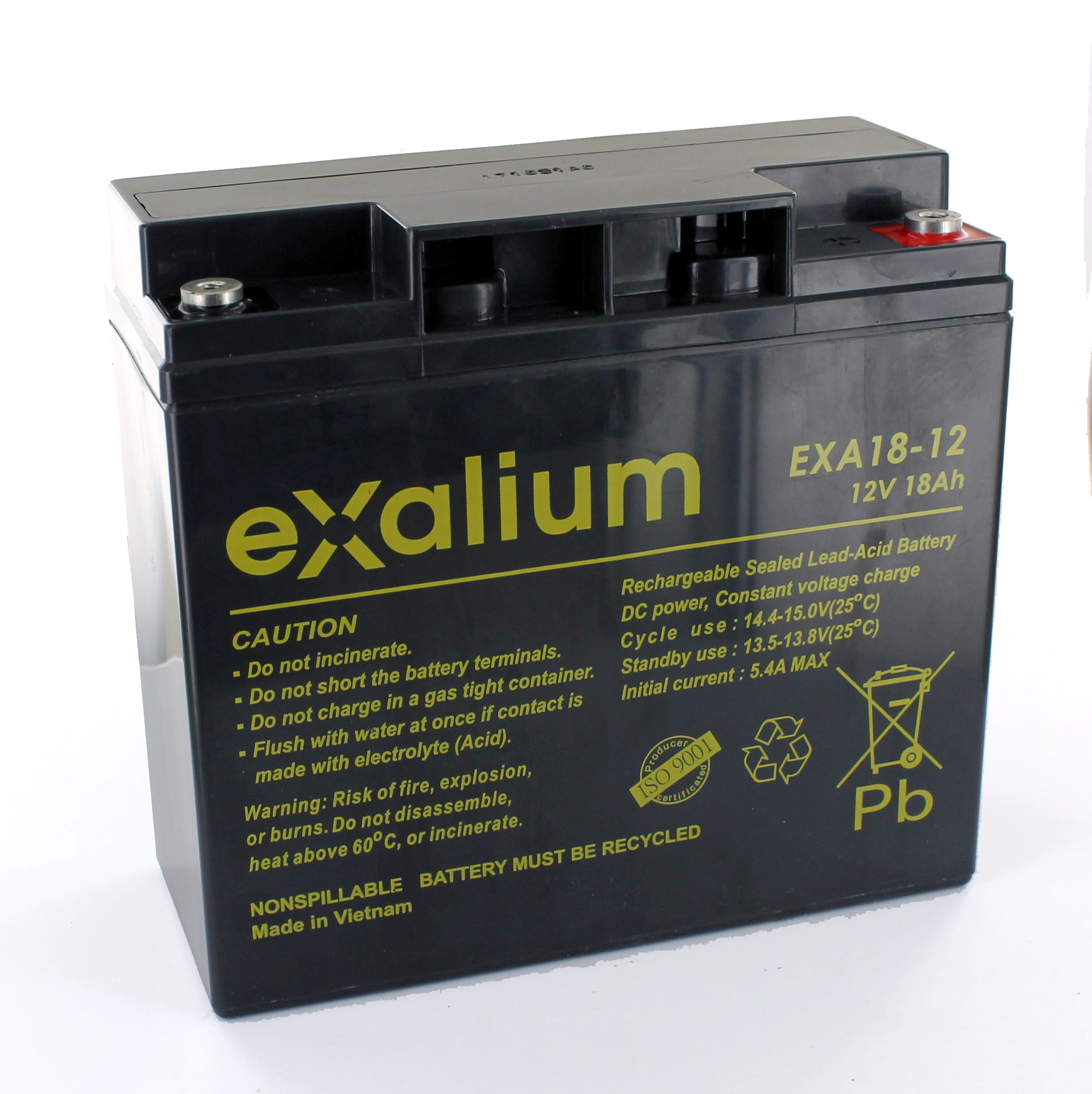 Exalium 12V M5 Sealed Lead Acid Battery, 18Ah