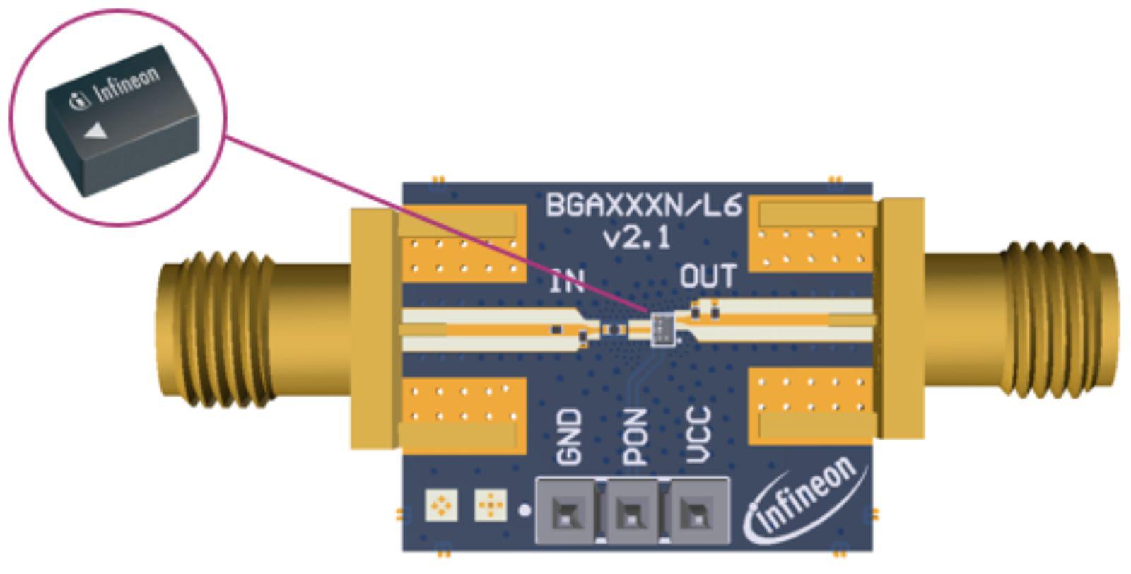 Infineon Ultra Low Current Low Noise Amplifier for L2/L5 GNSS Applications Diode Low Noise Amplifier Evaluation Board