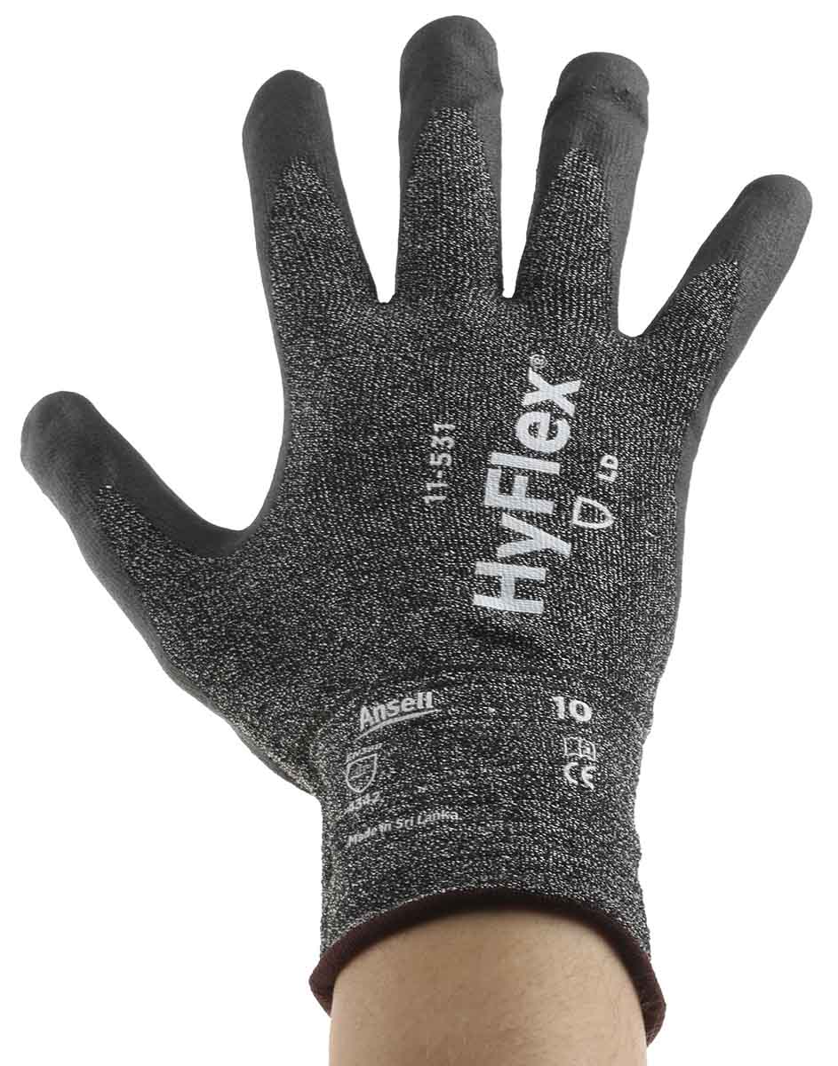Ansell Hyflex Grey Nylon Work Gloves, Size 9, Nitrile Coating