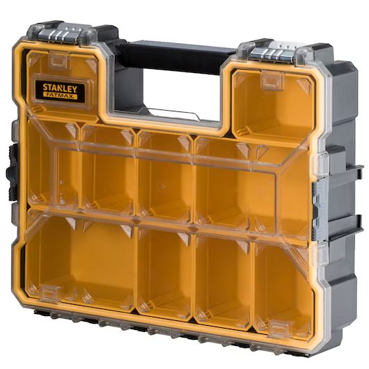 Stanley 10 Cell Black, Yellow Metal, PC, Adjustable Compartment Box, 330mm x 432mm x 109mm