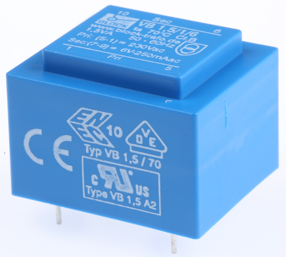Block 6V ac 1 Output Through Hole PCB Transformer, 1.5VA