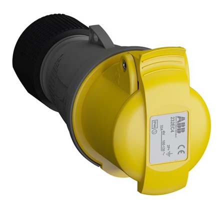 Amphenol Industrial, Easy & Safe IP44 Yellow Cable Mount 2P + E Industrial Power Socket, Rated At 32A, 110 V