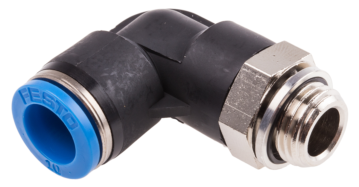 Festo QS Series Elbow Threaded Adaptor, G 1/4 Male to Push In 10 mm, Threaded-to-Tube Connection Style, 186122
