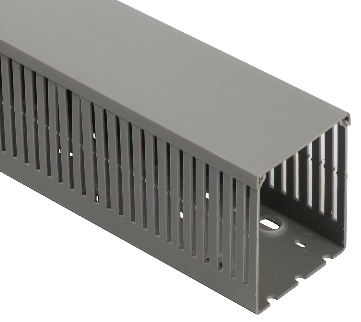HellermannTyton HTWD-PN Grey Slotted Panel Trunking - Wide Slot, W80 mm x D100mm, L2m, PVC