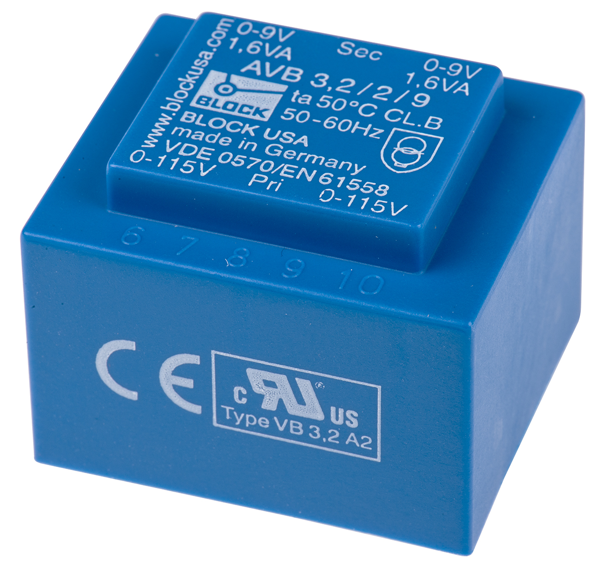 Block 9V ac 2 Output Through Hole PCB Transformer, 3.2VA