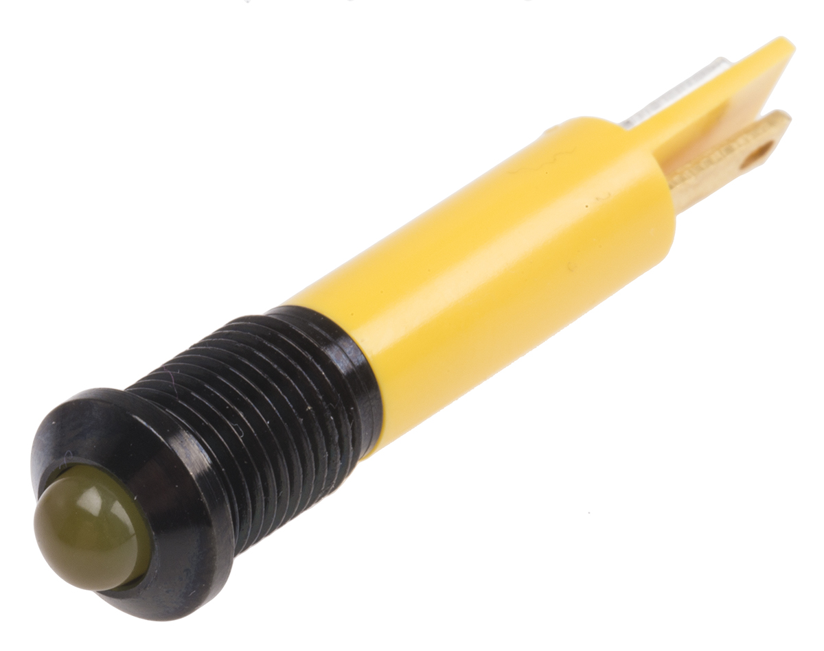 RS PRO Yellow Panel Mount Indicator, 12V dc, 8mm Mounting Hole Size, Solder Tab Termination