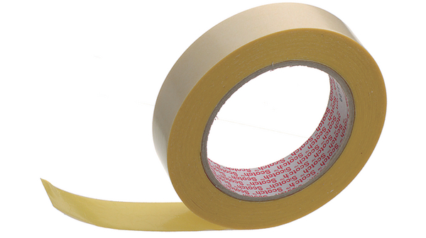 3M 9195 Transparent Yellow Double Sided Adhesive Square, 0.13mm Thick, 8 N/cm, Polypropylene Backing, 25mm x 25m